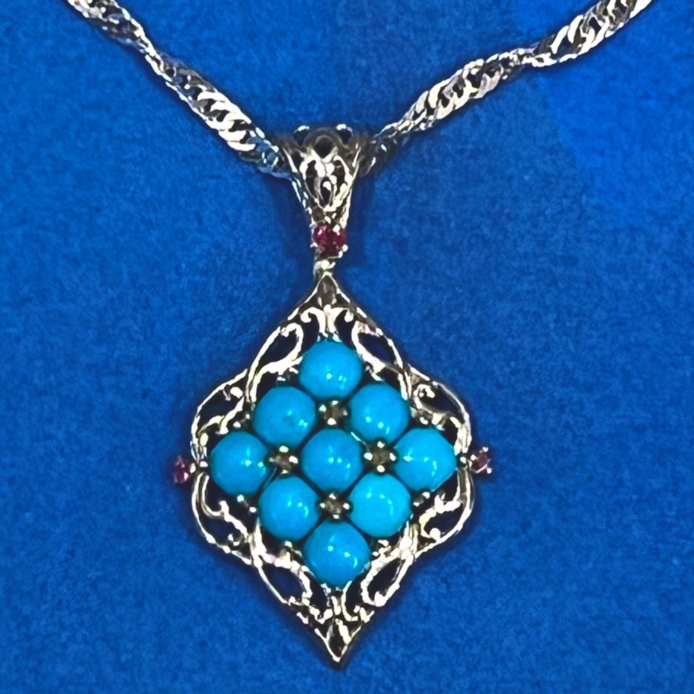 Arizona Sleeping Beauty Turquoise Orissa Rhodolite Garnet S925 Pendant N…